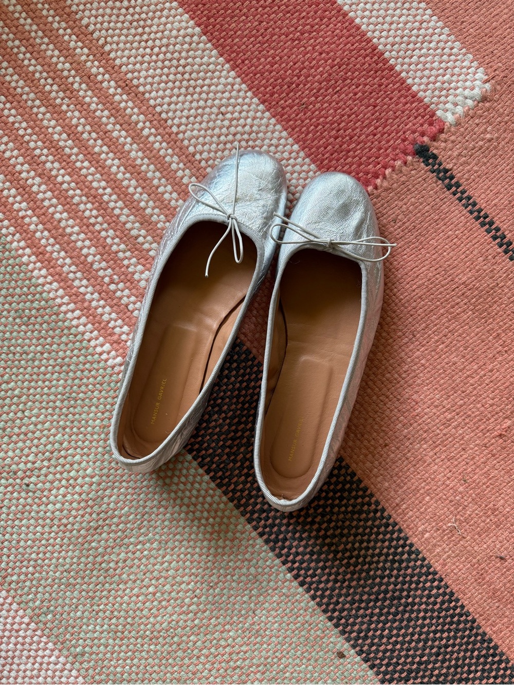 Mansur Gavriel Silver Leather Ballet Flats